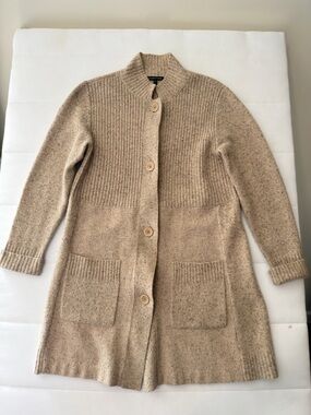 Eileen Fisher Beige Angora Rabbit Hair,Wool, Silk Blend Women Cardigan Pockets S